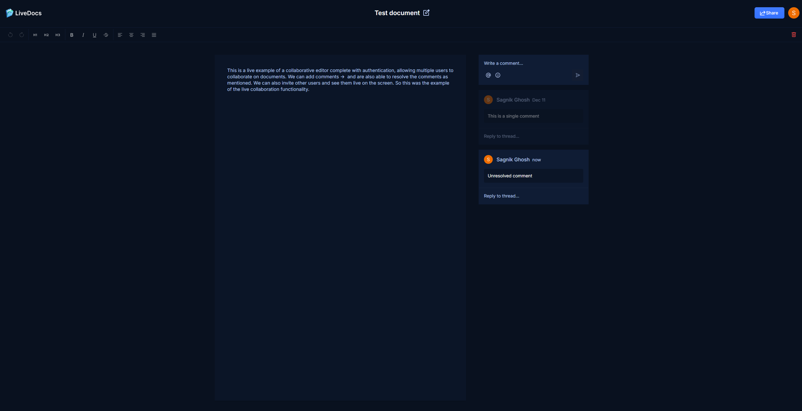LiveDocs - A collaborative document editor.
